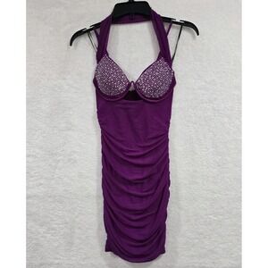 Symphony Women's Mini Purple‎ Dress With Rhinestones Cocktail Bodycon Size Small